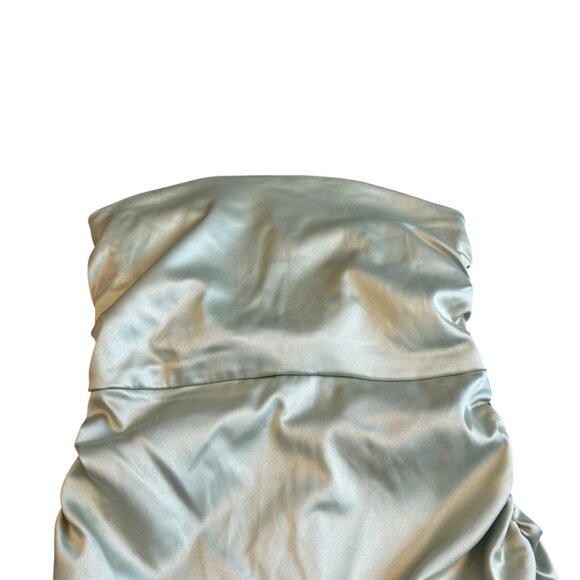BHLDN Anthropologie Strapless Green Satin Dress Ruched Knee Length Size Med NWT - Picture 3 of 13